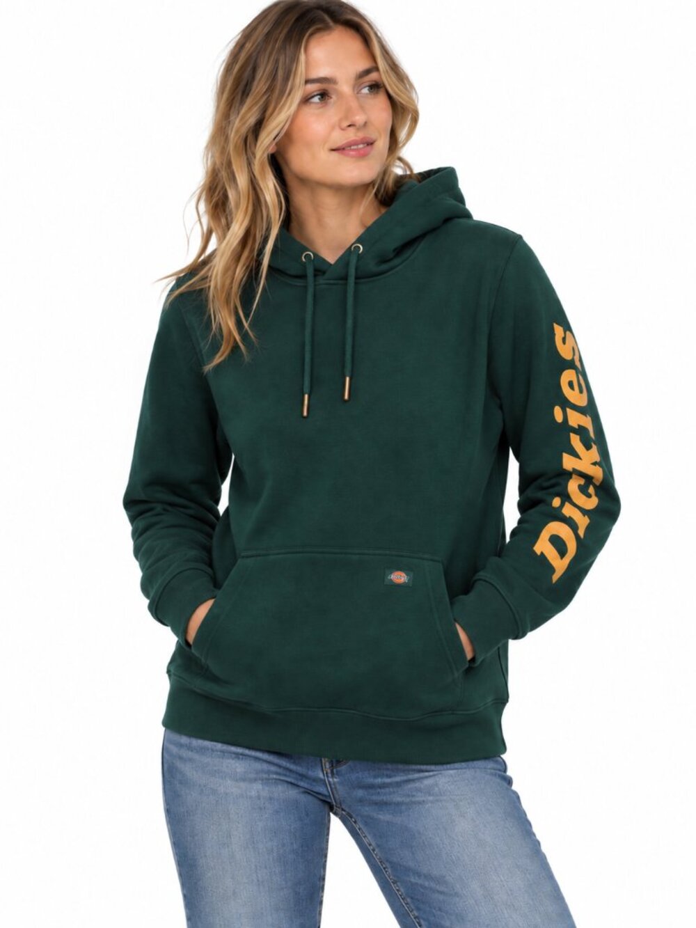 Dickies Women's Heavyweight Logo Sleeve Hoodie Forest Green DWR XS NWT